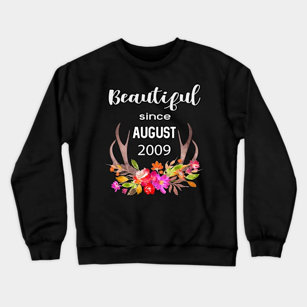 Beautiful Since August 2009 Boho Floral Birthday Gift Women Girls Ladies Crewneck Sweatshirt by familycuteycom